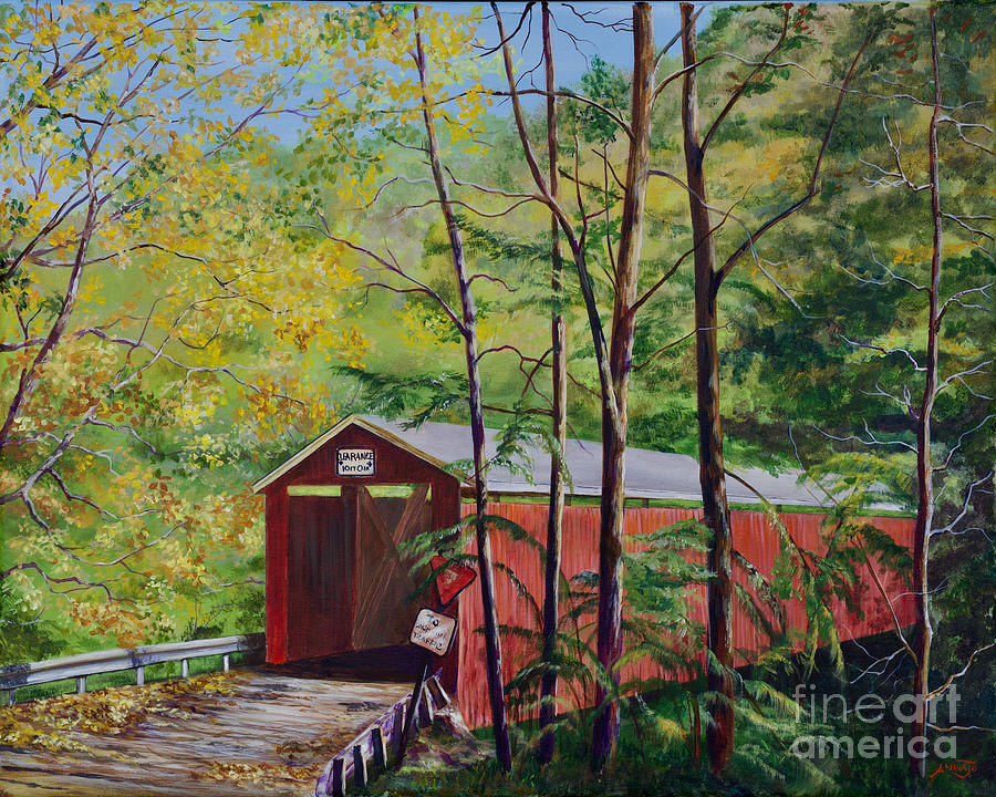 McConnells Mill Covered Bridge Painting by AnnaJo Vahle