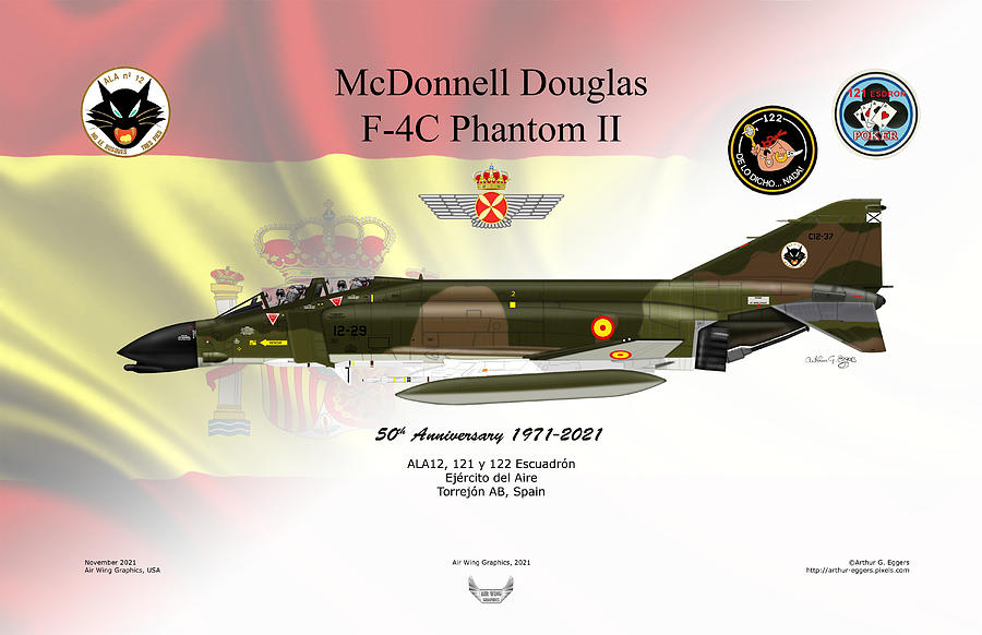 McDonnell Douglas F-4C Phantom II 50th Anniversary SPANISH FLAG BACKGROUND Digital Art by Arthur Eggers