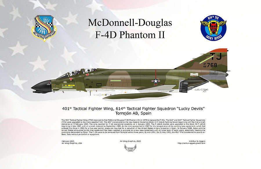 McDonnell Douglas F-4D Phantom 401TFW Torrejon AB Spain Digital Art by Arthur Eggers