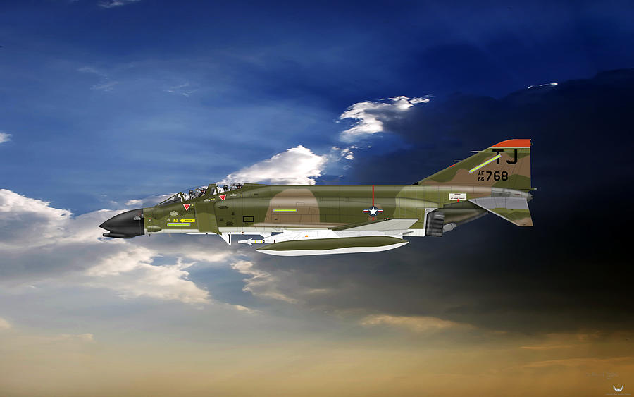 McDonnell Douglas F-4D Phantom Cloud Bckgnd Digital Art by Arthur Eggers