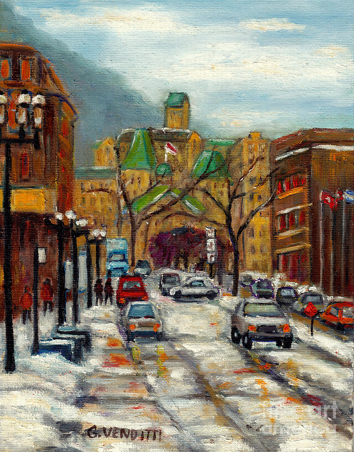Snowy Montreal Winter Scene Painting Avenue Mcgill College City Scene Art Grace Venditti Artist Painting by Grace Venditti