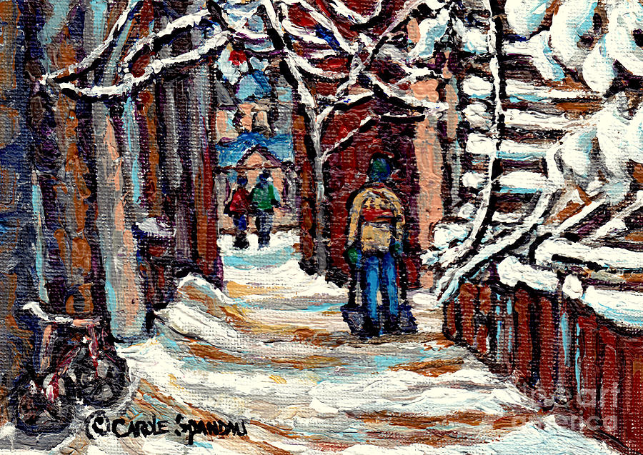Mcgill University Winter Walk Snowy Staircase Steps Best Montreal Streetscene Painting C Spandau Art Painting by Carole Spandau