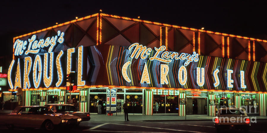 Las Vegas Photograph - McLaneys Carousel Fremont Street at Night 1960s 2 to 1 Ratio by Aloha Art