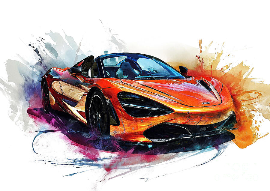 Sports Car Painting - McLaren 720S Spider Track Pack auto vibrant colors by Clark Leffler