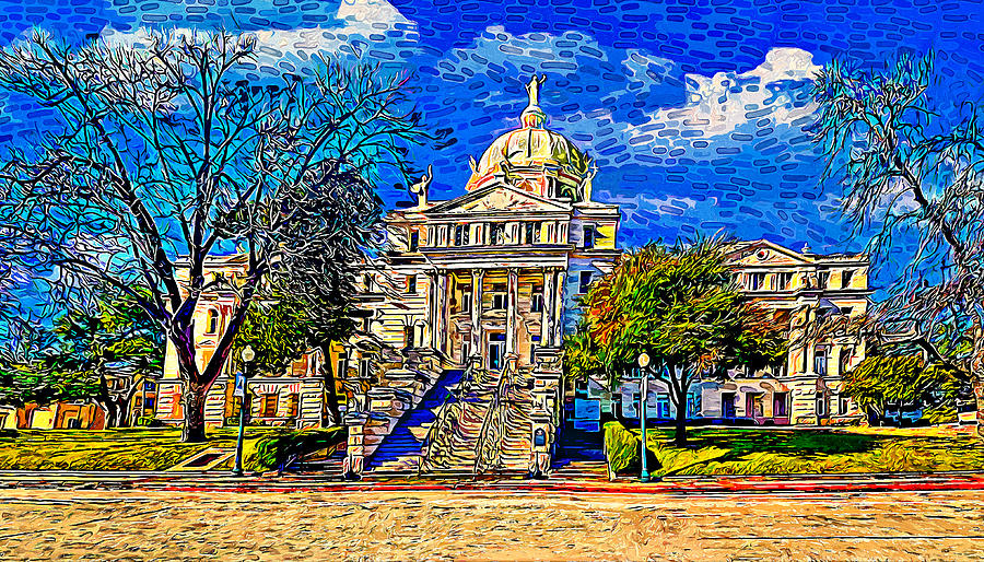 McLennan County Courthouse in Waco, Texas - impressionist painting Digital Art by Nicko Prints