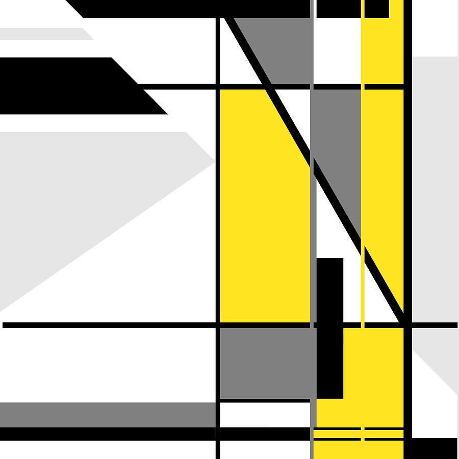 Yellow Black Gray on White MCM Mosaic Digital Art by Elastic Pixels