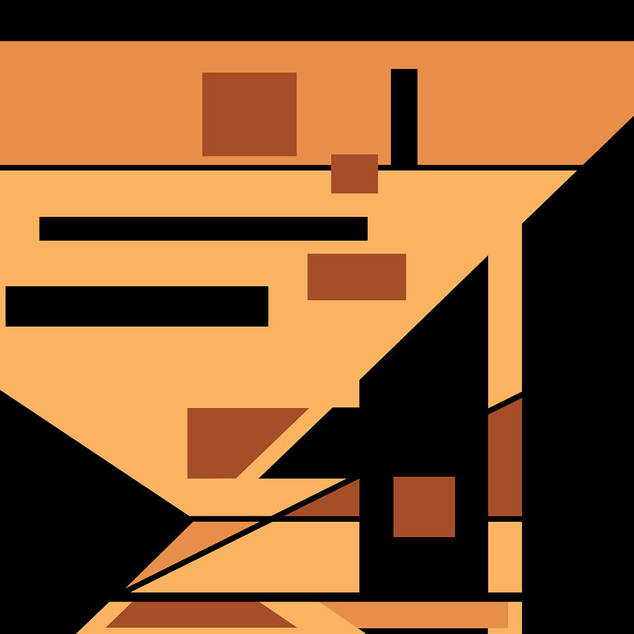 Gold Tan Black Abstract Inverted Pyramid Design Digital Art by Elastic Pixels