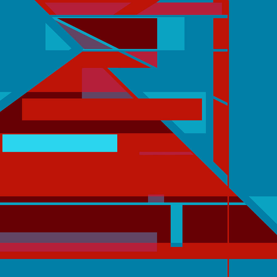 Dark Red and Shades of Blue Abstract Figure-like Design Digital Art by Elastic Pixels
