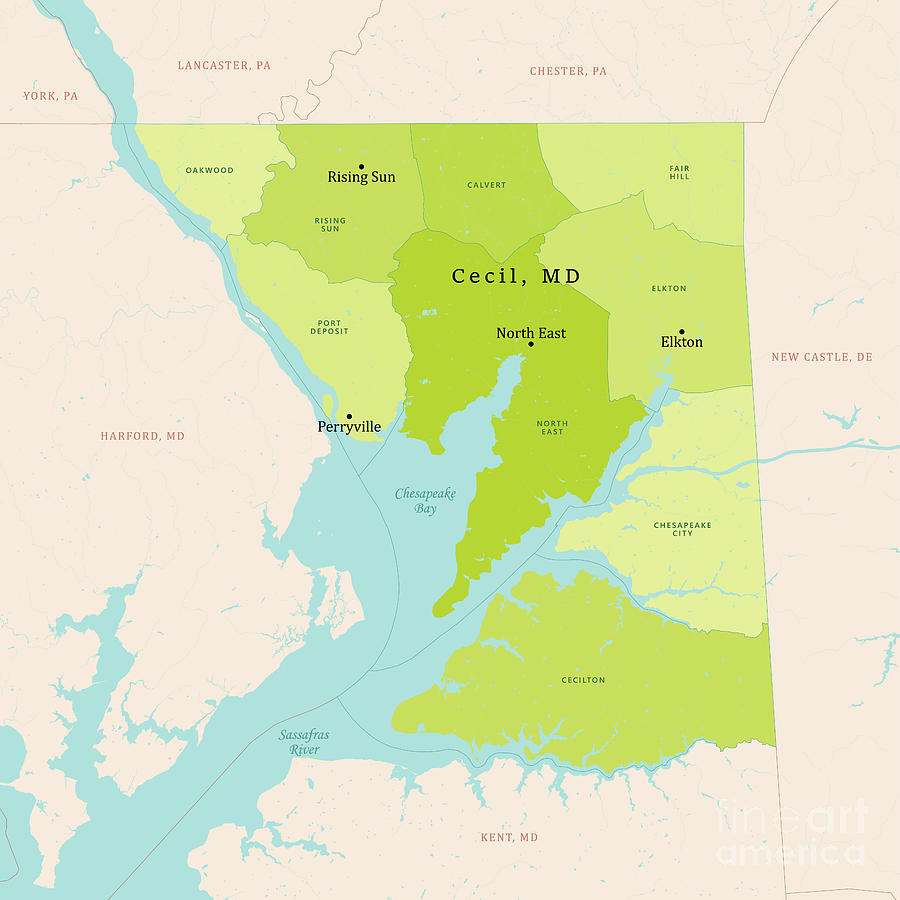 Md Cecil County Vector Map Green Digital Art By Frank Ramspott Fine