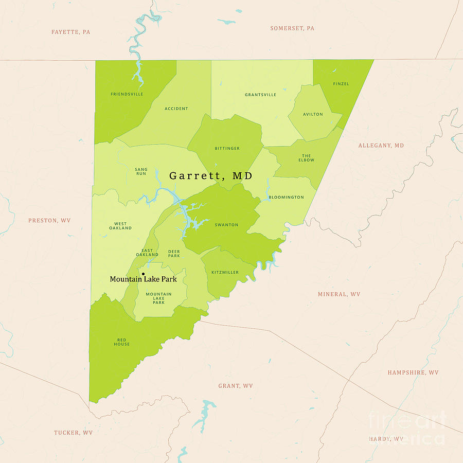 MD Garrett County Vector Map Green Digital Art by Frank Ramspott | Pixels