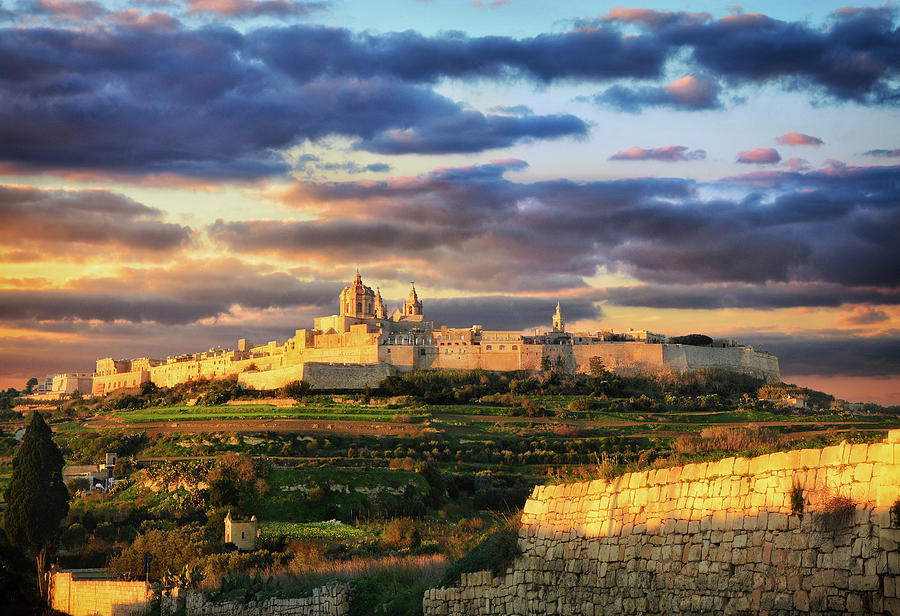 Mdina fortified city at sunrise in Malta - Landscape photo Photograph by Stephan Grixti