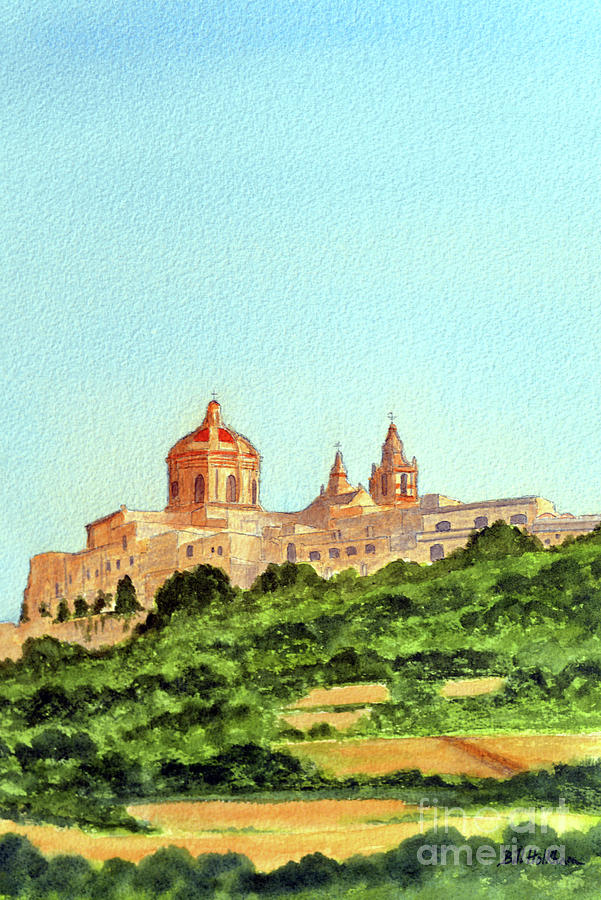 Mdina Malta With St Pauls Cathedral Painting by Bill Holkham