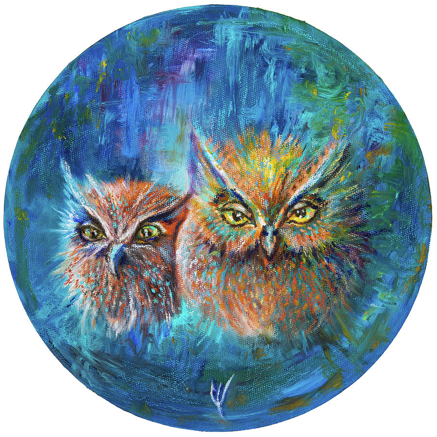 Owl Painting - Me and My Best Friend Owl by Varvara Medvedeva Owl Painting - Me and My Best Friend Owl by Varvara Medvedeva