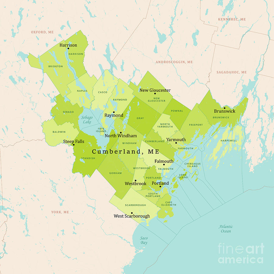 Portland Digital Art - ME Cumberland Vector Map Green by Frank Ramspott
