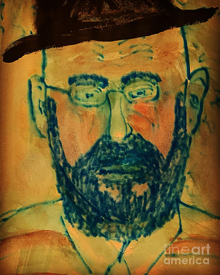 Me with black hat and beard Painting by Richard W Linford