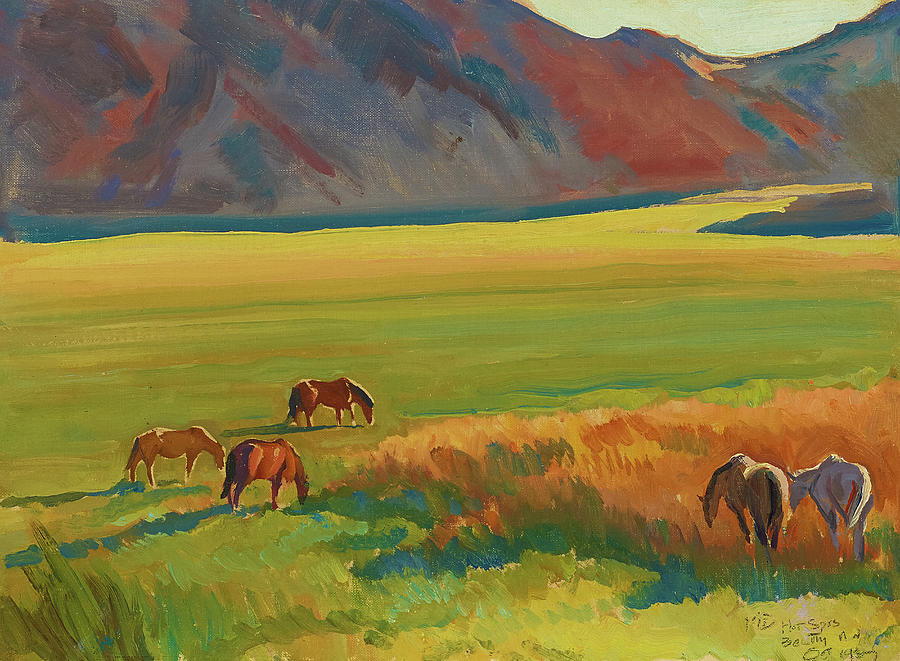 Horse Painting - Meadow and Horses by Maynard Dixon