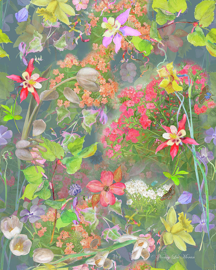Meadow Flowers on Slate Background Mixed Media by Nancy Lee Moran