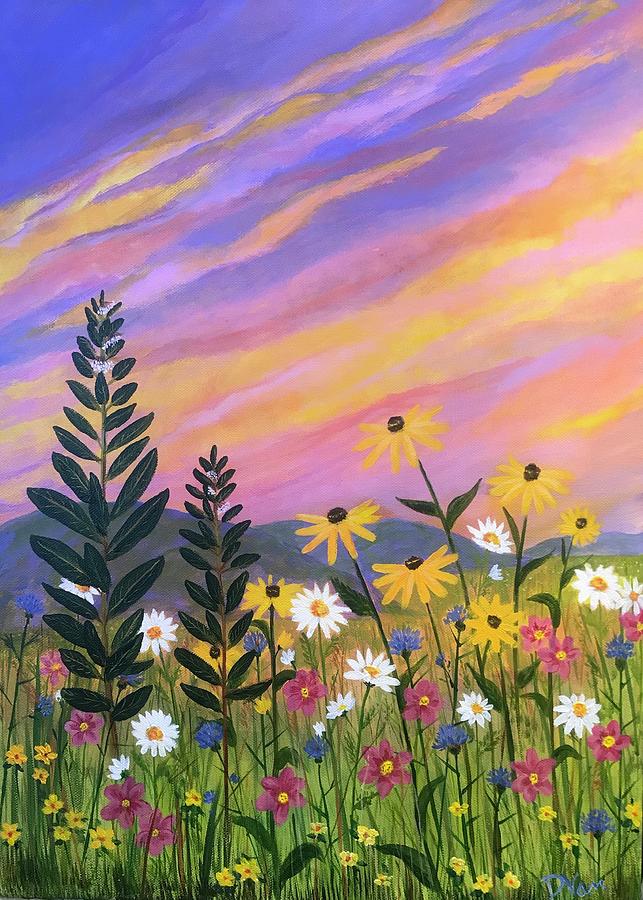 Meadow Sunset in Summer Painting by Denise Van Deroef