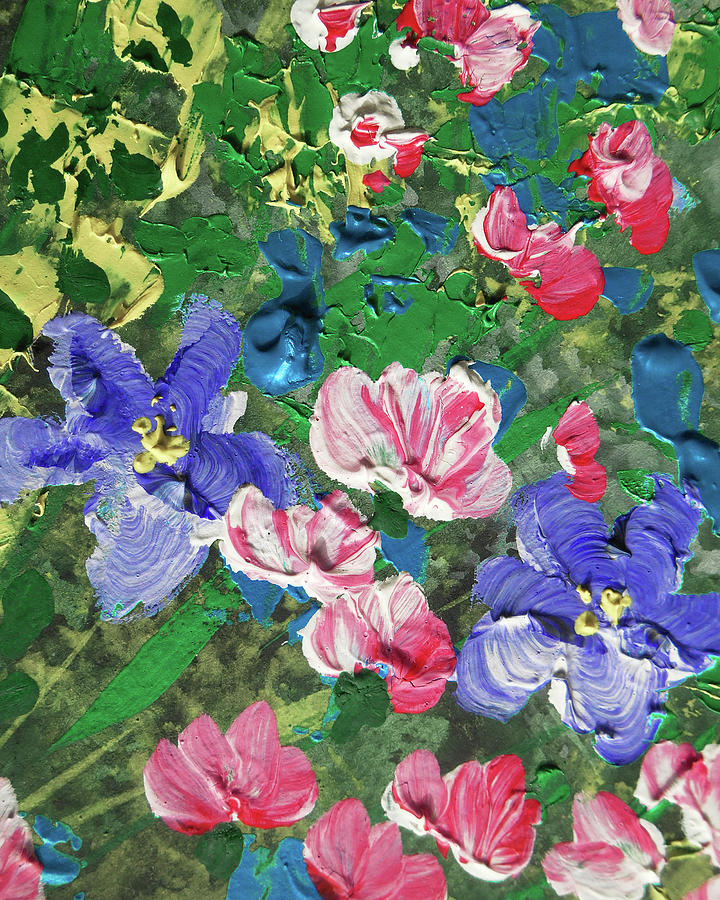 Meadow With Pink Purple And Yellow Flowers Contemporary Decorative Art II Painting by Irina Sztukowski