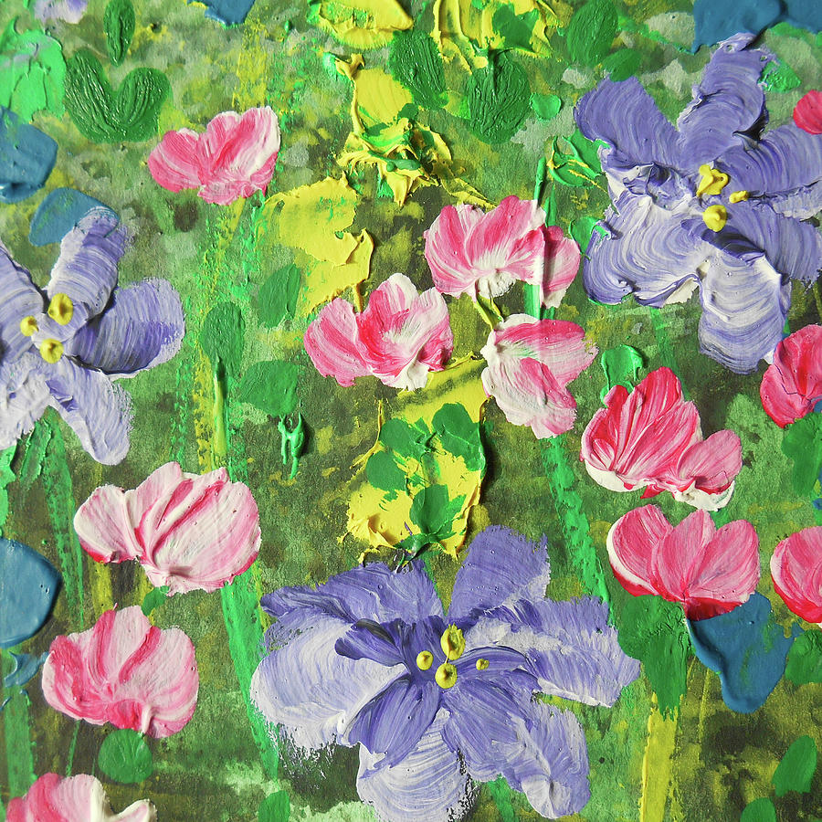 Meadow With Pink Purple And Yellow Flowers Contemporary Decorative Art III Painting by Irina Sztukowski