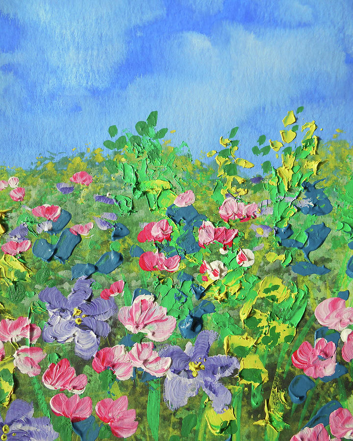 Meadow With Pink Purple And Yellow Flowers Contemporary Decorative Art VI Painting by Irina Sztukowski