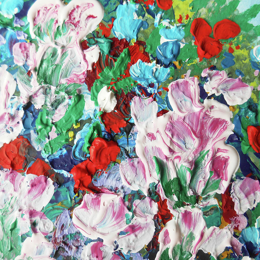 Meadow With Pink Red Blue Flowers Contemporary Decorative Art IV Painting by Irina Sztukowski
