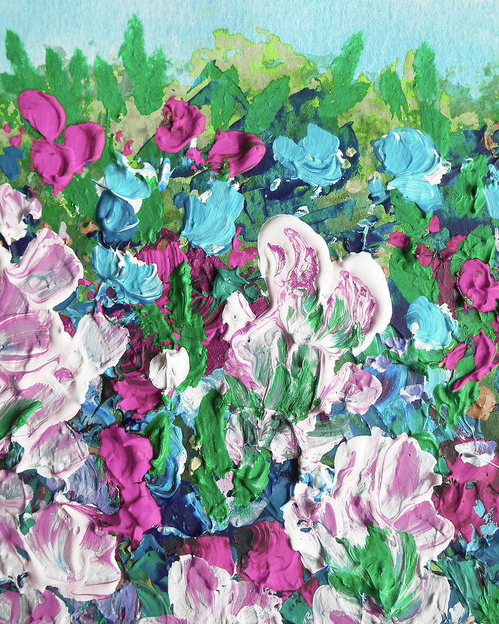 Meadow With Pink White Blue Flowers Contemporary Decorative Art II Painting by Irina Sztukowski