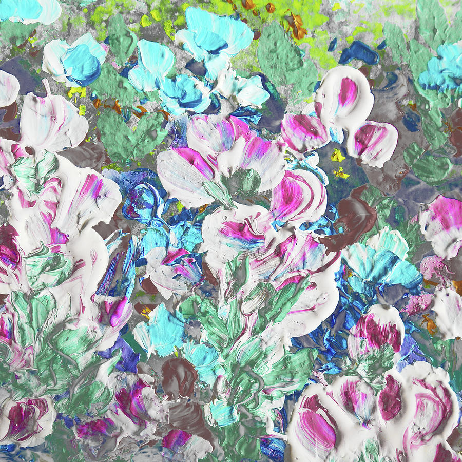 Meadow With Pink White Blue Flowers Contemporary Decorative Art III Painting by Irina Sztukowski