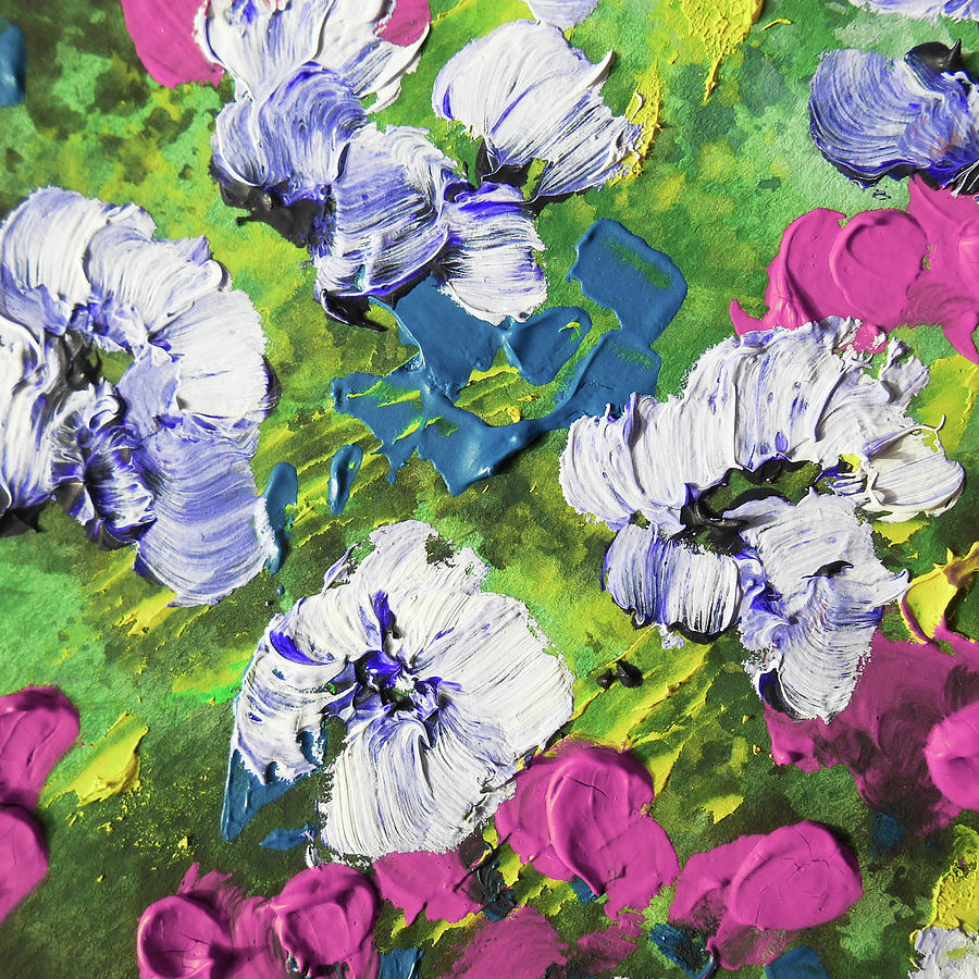 Meadow With Pink White Blue Flowers Contemporary Decorative Art VII Painting by Irina Sztukowski
