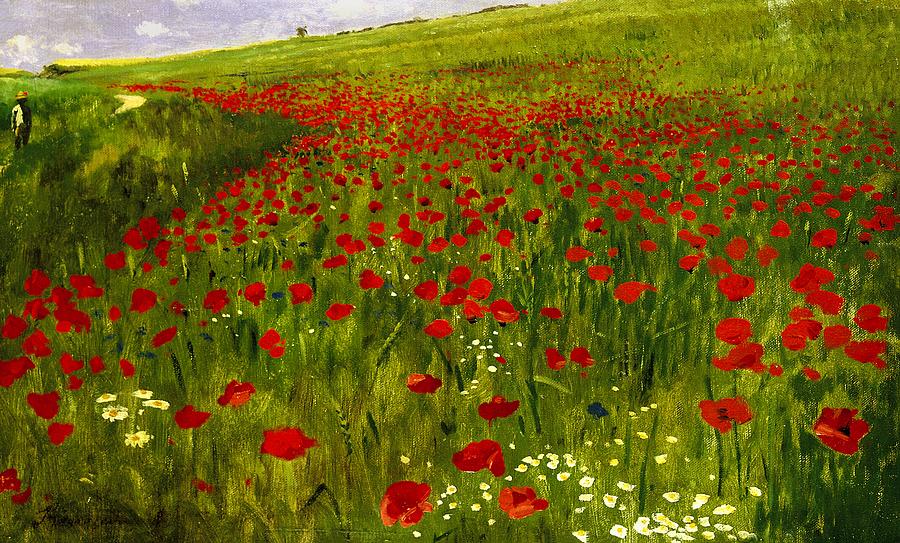 Meadow With Poppies Painting by Mountain Dreams