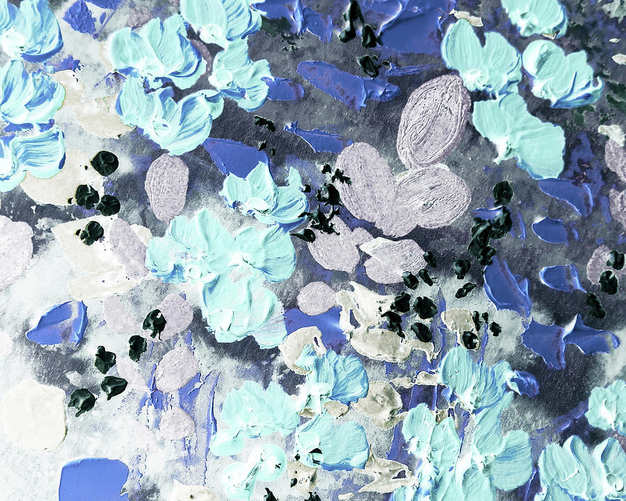 Meadow With White And Teal Blue Flowers Contemporary Decorative Art II Painting by Irina Sztukowski