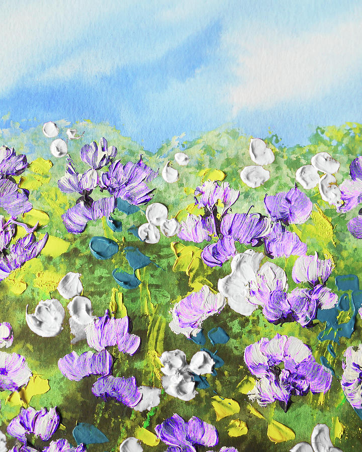 Meadow With White Purple And Yellow Flowers Contemporary Decorative Art I Painting by Irina Sztukowski