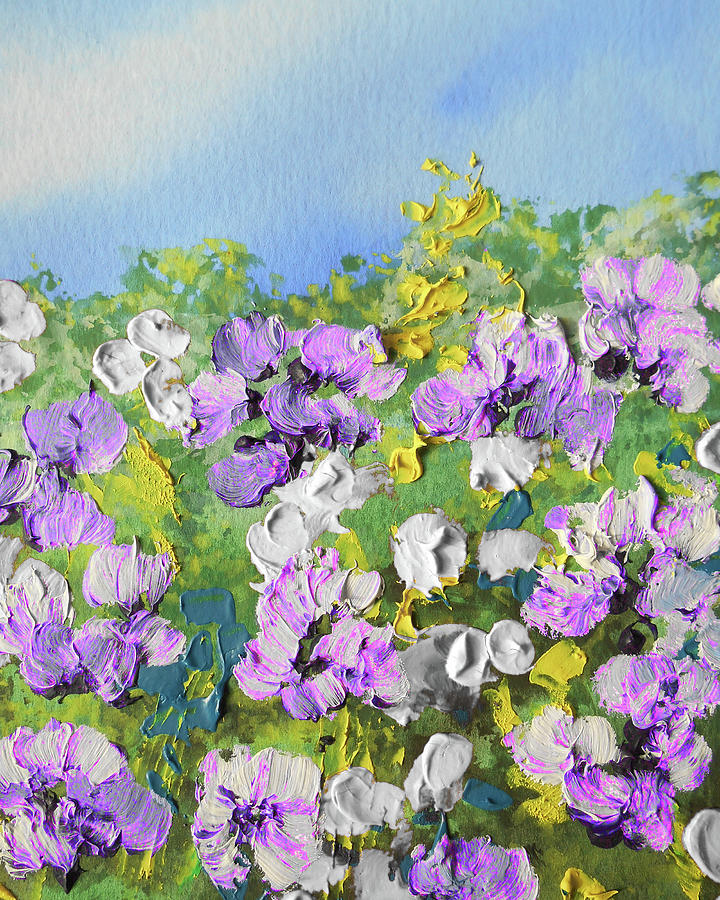Meadow With White Purple And Yellow Flowers Contemporary Decorative Art II Painting by Irina Sztukowski