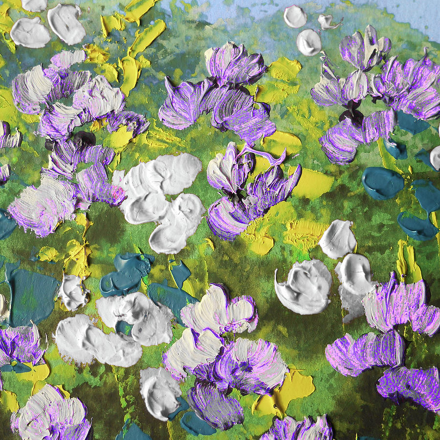 Meadow With White Purple And Yellow Flowers Contemporary Decorative Art III Painting by Irina Sztukowski