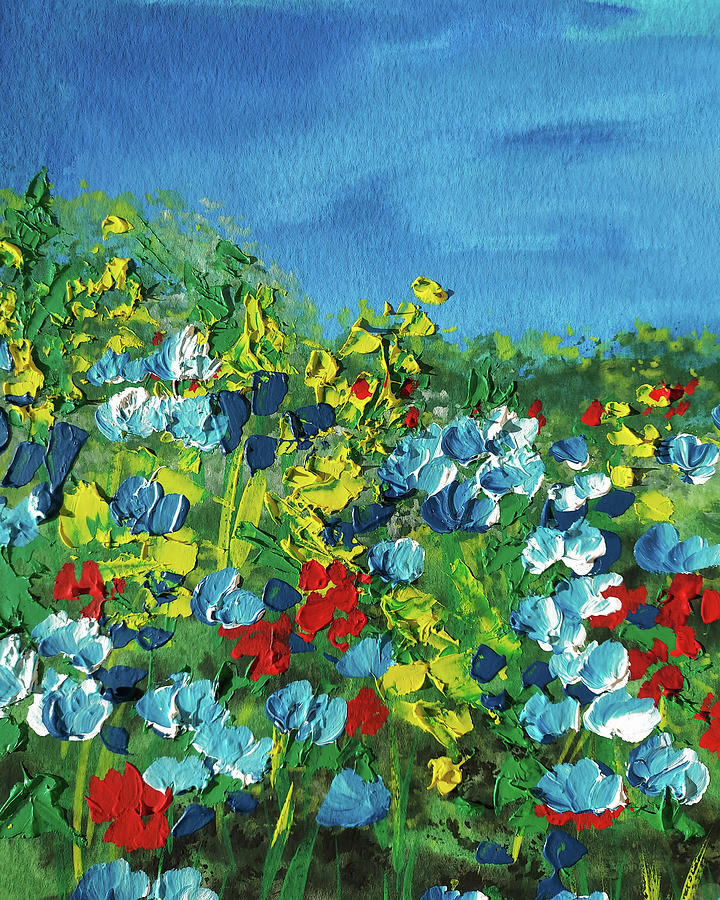 Meadow With Yellow Blue Red Flowers Contemporary Decorative Artwork VIII Painting by Irina Sztukowski