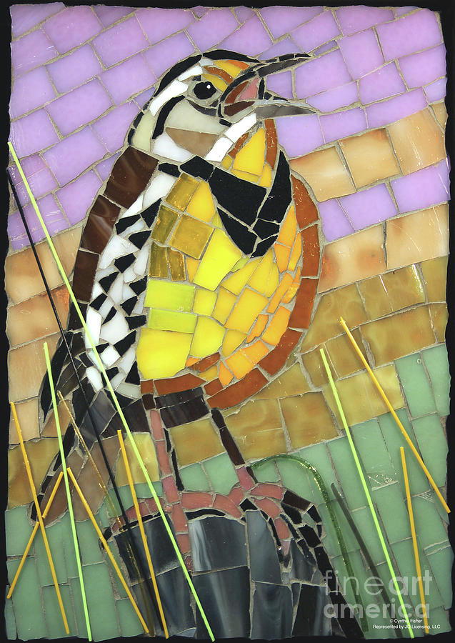 Meadowlark Painting - Meadowlark Glass Mosaic by Cynthie Fisher