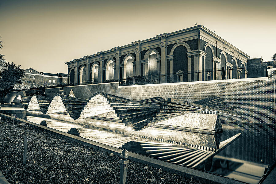 Meadows Museum Wave Sculpture At Dawn In Sepia - Dallas Texas Photograph by Gregory Ballos