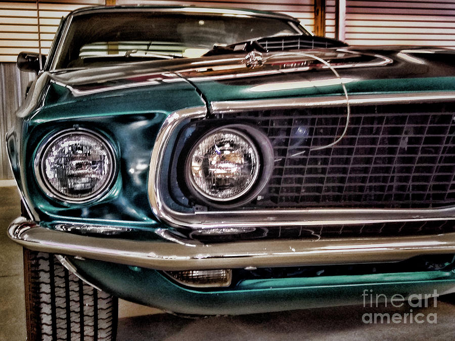 Mean Green 1969 Ford Mustang Mach 1 Headlights Photograph by Paul Ward