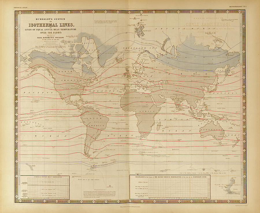 Map Drawing - Mean Temperature Across the Globe Isothermal Lines by Vintage Maps