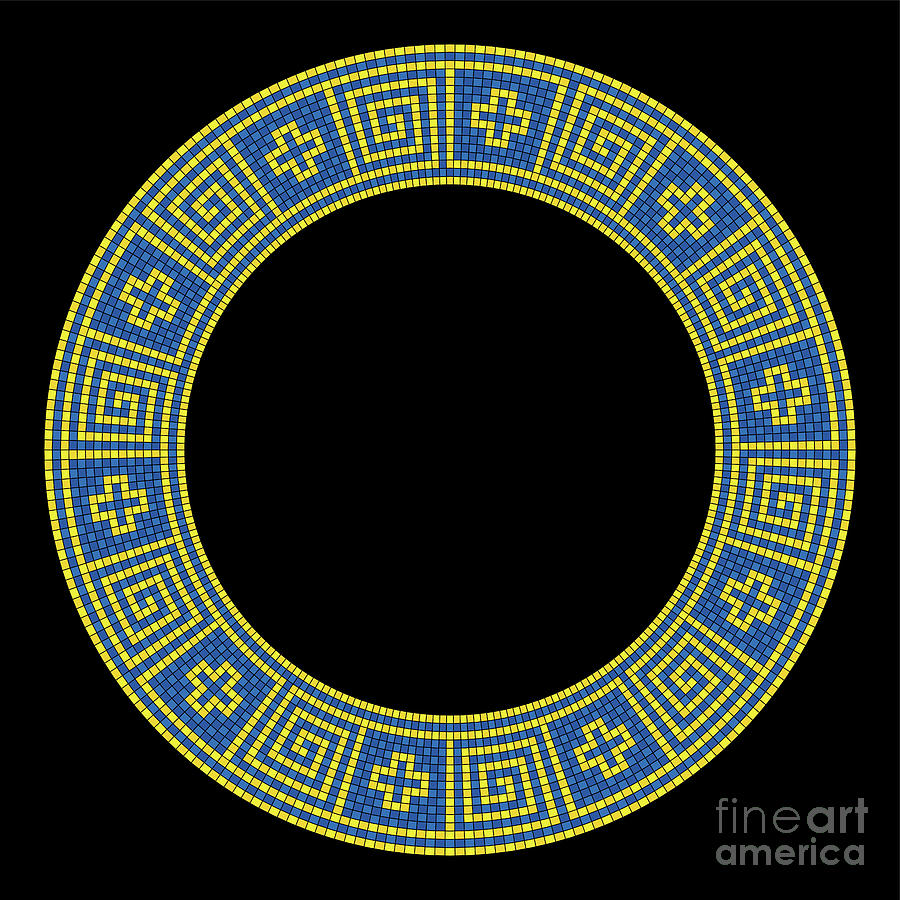 Meander Mosaic Pattern Circle Shaped Frame In Yellow And Blue Digital Art By Peter Hermes Furian