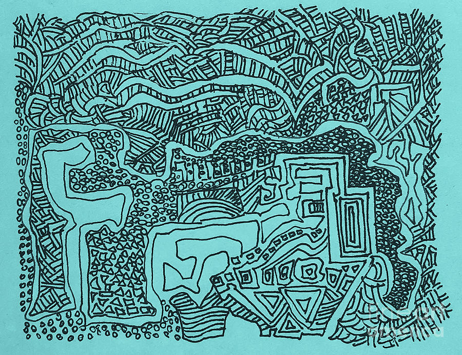 Meandering village - Night Drawing by Fei A