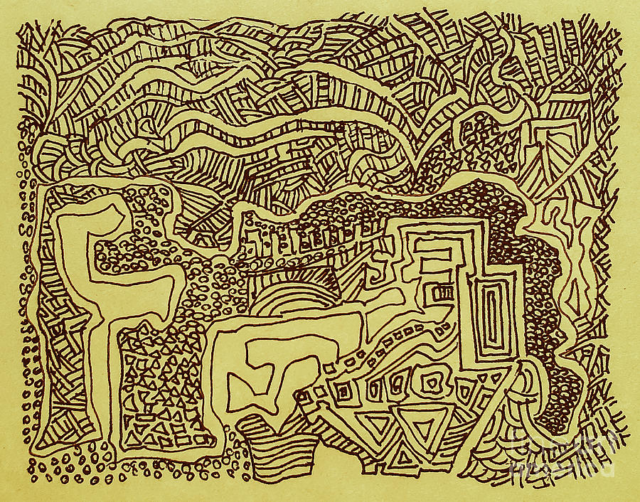 Meandering village - Noon Drawing by Fei A