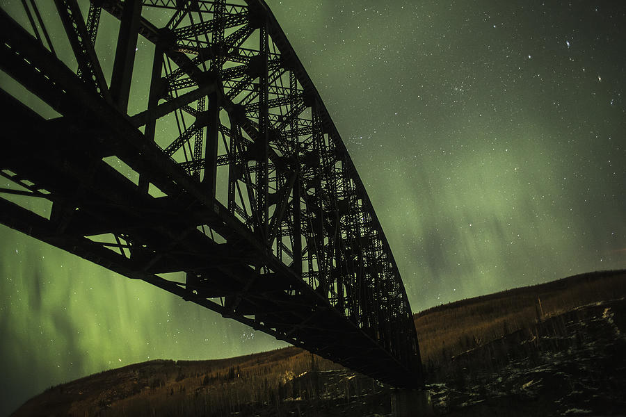 Mears Memorial bridge and Northern lights Photograph by Sandee Rice / Design Pics