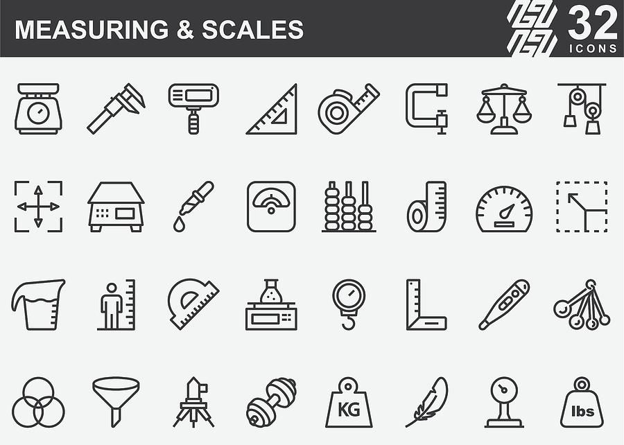 Measuring and Scales Line Icons Drawing by LueratSatichob