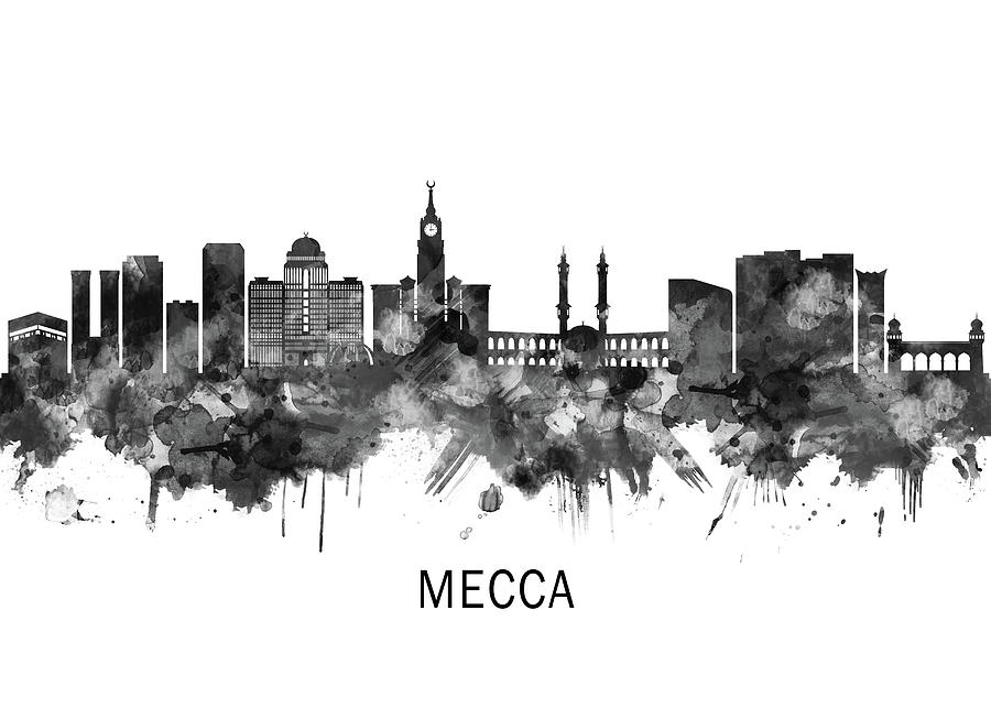 Mecca Ksa Skyline Bw Mixed Media