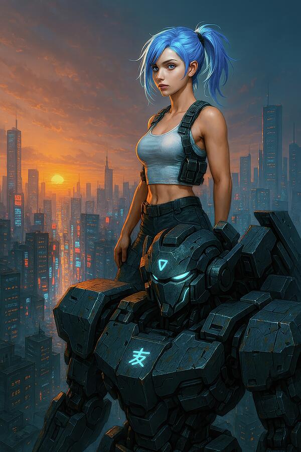 Mech Guardian and Female Cyberpunk Pilot Digital Art by Matthias Hauser Mech Guardian and Female Cyberpunk Pilot Digital Art by Matthias Hauser