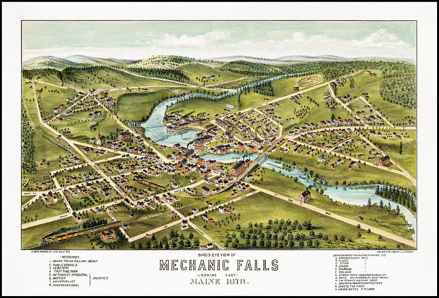Mechanic Falls Maine Vintage Map Birds Eye View 1878 Photograph by Carol Japp