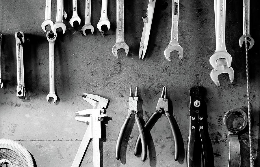 Mechanic Work Tools Hanging Photograph by John Williams