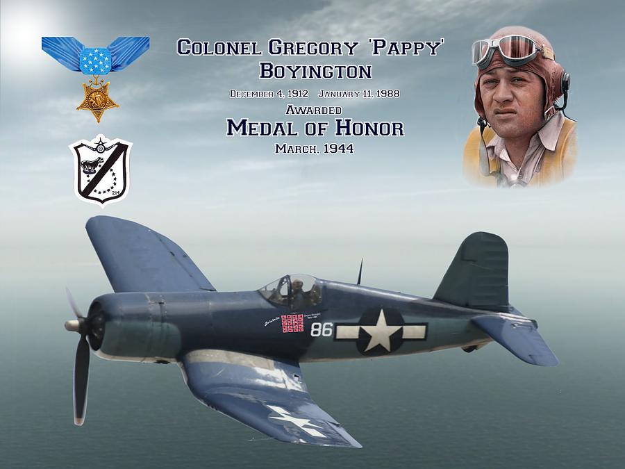Pappy Digital Art - Medal of Honor Pappy Boyington by Mil Merchant