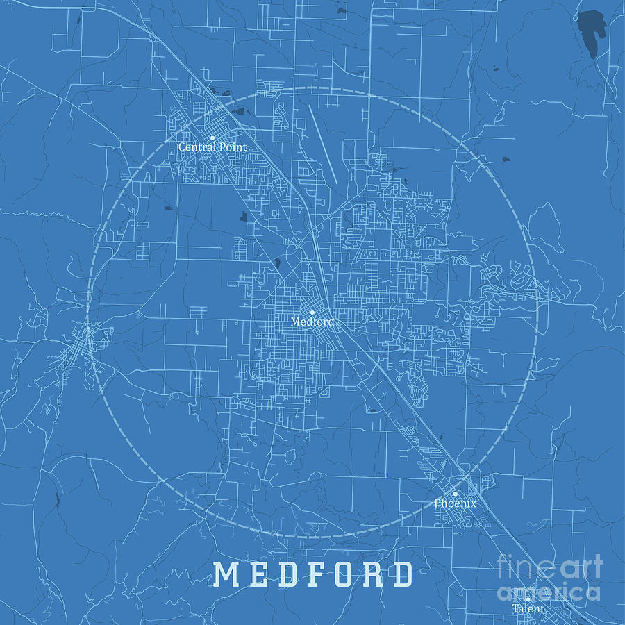 Medford OR City Vector Road Map Blue Text Digital Art by Frank Ramspott ...